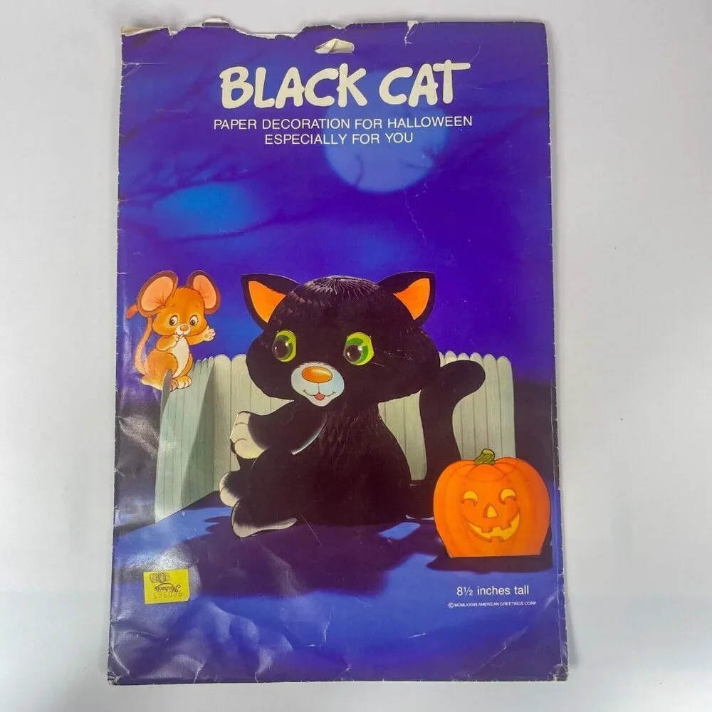 Vintage American Greetings Halloween Honeycomb Decoration Black Cat